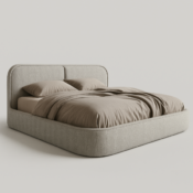 Upholstered Modern Platform Bed with Rounded Headboard - Image 2
