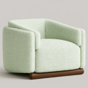 Modern Upholstered Accent Chair with Rounded Arms and Wooden Base - Image 2