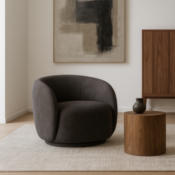 Noir Luxe Upholstered Swivel Barrel Accent Chair