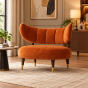 Modern Velvet Accent Loveseat Chair with Winged Backrest